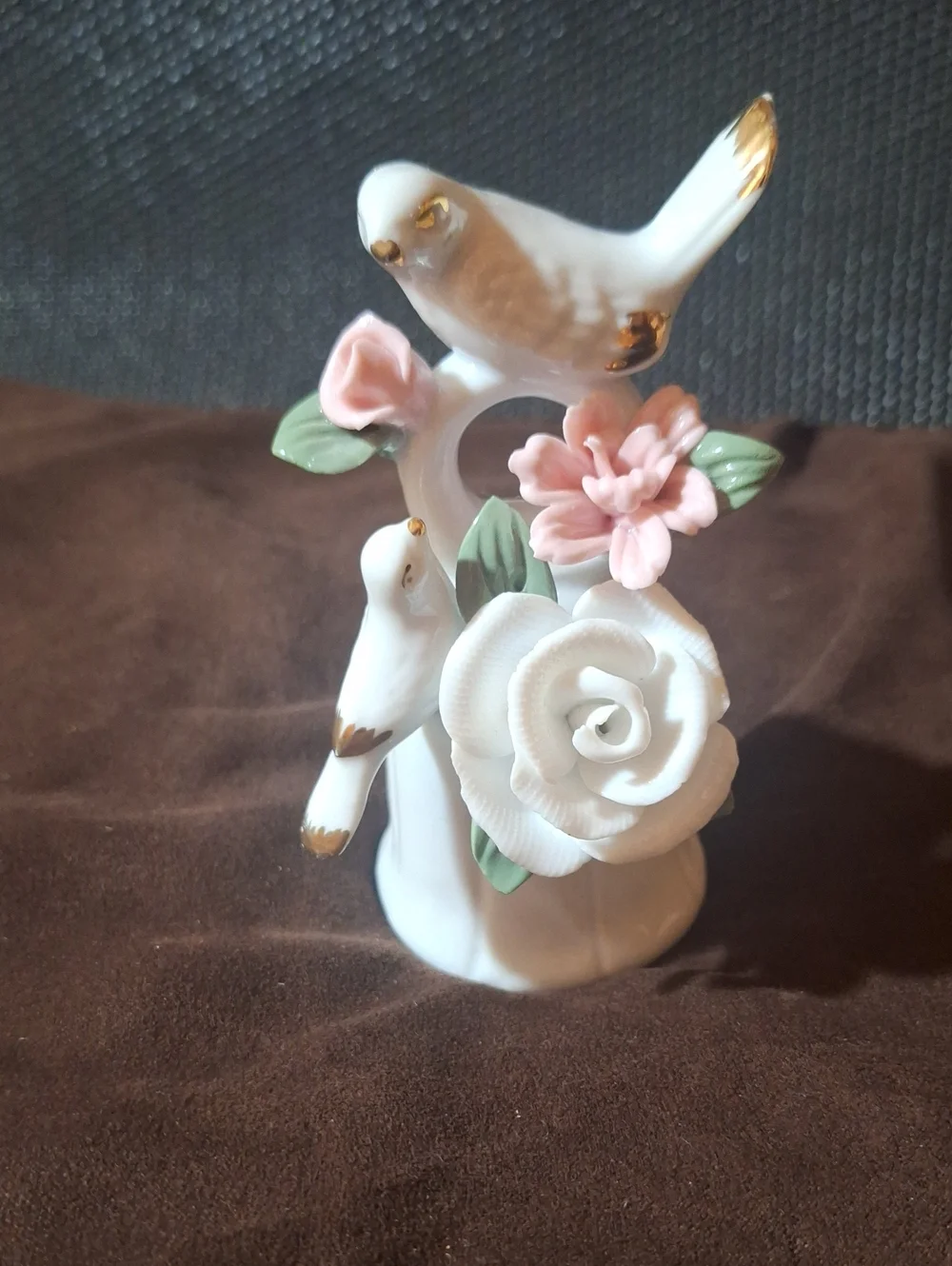 Vintage Porcelain Bird & Rose Bell with Pink Blossoms